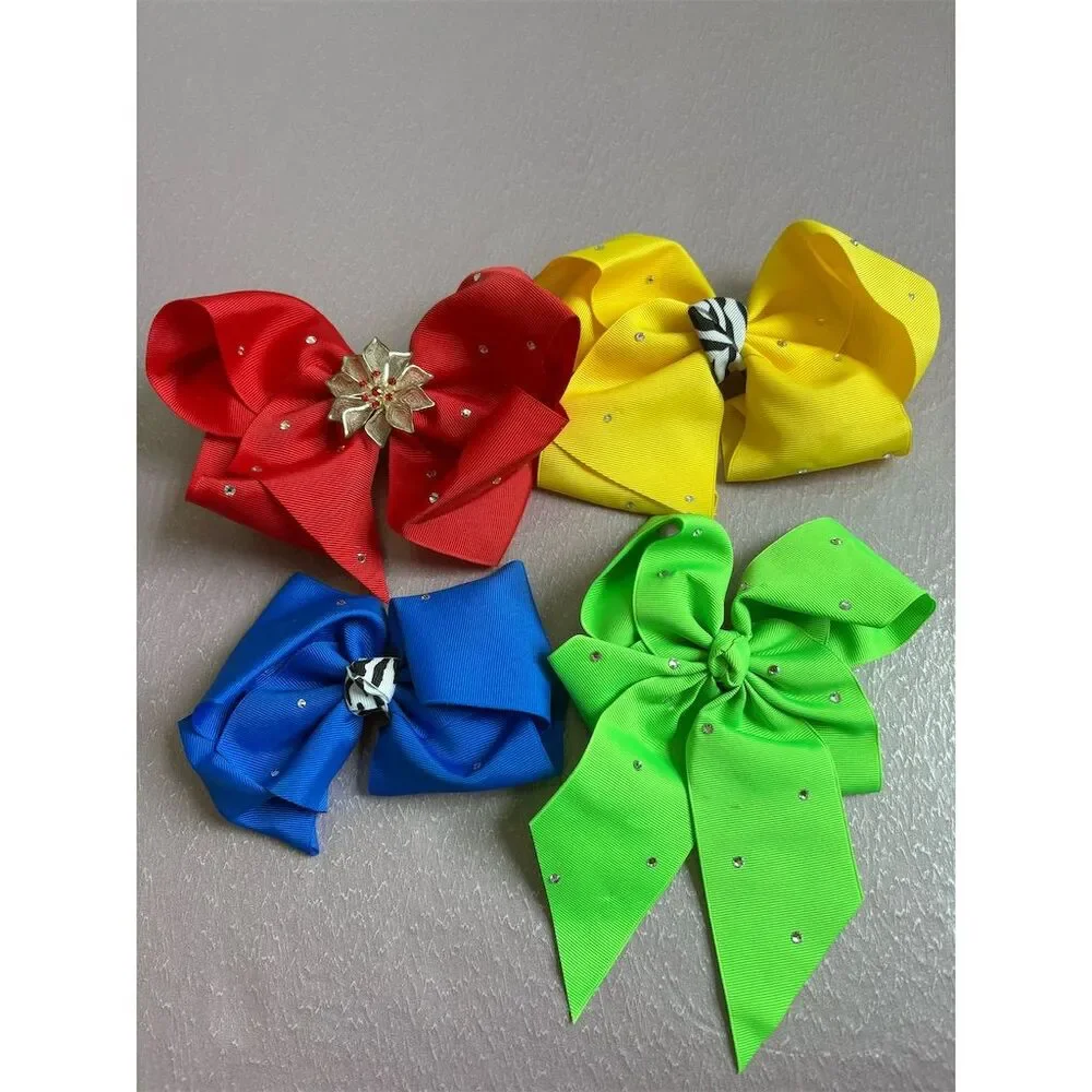 Multicolor Grosgrain Ribbon Hair‎ Bows Set of 4 with Swarovski crystals
